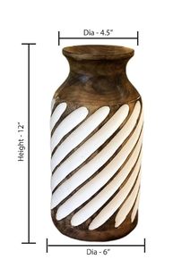 Handmade Mango Wood Tabletop Vase Round Decorative Flower Vessel Carved Wooden Ornament for Home Gift - Product Image 3