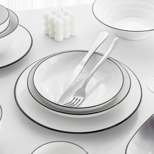 Services de vaisselle en porcelaine pour restaurants en gros – Assiettes minimalistes à lignes noires, sans BPA, compatibles micro-ondes - Product Image 5