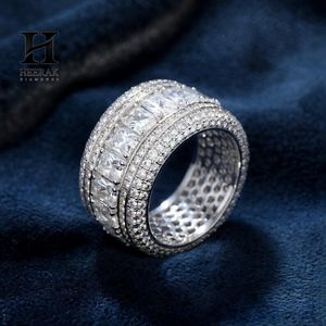 Luxury Scattered Baguette Emerald Cut Diamond Band <b>Ring</b> 14K White Gold Pave Mosaic Eternity <b>Rings</b> <b>Men</b> Women Jewelry - Product Image 3