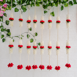 Guirnalda Floral de Perlas para Puerta, Rosas Rojas Artificiales, Decoración para Bodas, Diwali, Hogar, Fondo Decorativo - Product Image 4