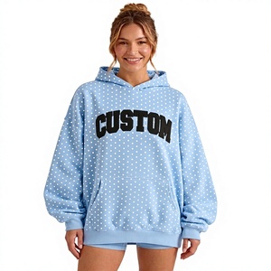 Sudadera con Capucha Extra Grande para Mujer, Diseño de Lentejuelas con Puntos, Color Azul Claro, Algodón, Hombros Caídos y Bolsillo Delantero - Product Image 1