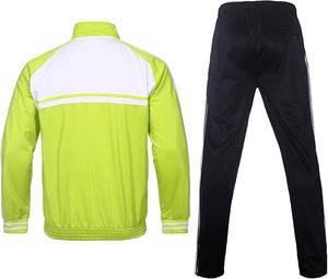 Men's Lime Green White Color Block Sporty Tracksuit Full Sleeve Zipper Stand Collar Breathable Regular Fit Autumn Wear - Product Image 2