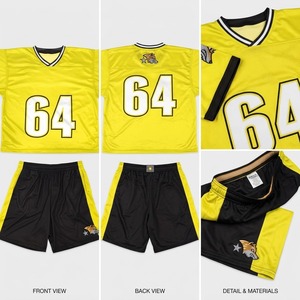 Custom Men's Lacrosse Jersey <b>Shorts</b> Set Yellow Black Sublimation Print Breathable Polyester Adult Sportswear - Product Image 2