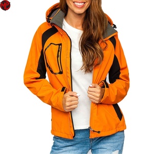 <b>Women's</b> Orange Fleece <b>Jacket</b> <b>Hooded</b> Full Sleeve Windproof Zipper Closure Contrast Color Design Autumn Wear Softshell <b>Jacket</b> - Product Image 2