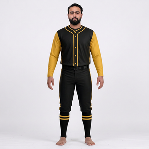 ชุดเบสบอลชาย เสื้อเจอร์ซีย์และกางเกงขายาว ผ้าโพลีเอสเตอร์ 100% ระบายเหงื่อได้ดี ติดกระดุม แขนครึ่งตัว ปรับขนาดได้ตามต้องการ - Product Image 6