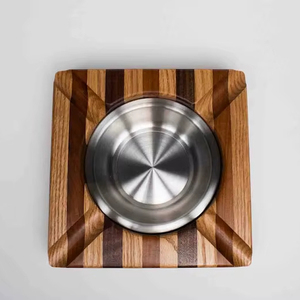 Cendrier à cigares en bois d'acacia massif, design classique artisanal, 4 fentes avec nœud en acier inoxydable - Product Image 1