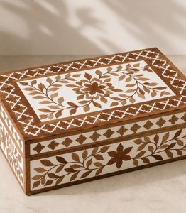 Creative Design Wood & Resin Inlay Jewelry <b>Box</b> Rectangle Storage Case 10 Inch Floral Pattern Decorative Jewelry Organizers <b>Box</b> - Product Image 3