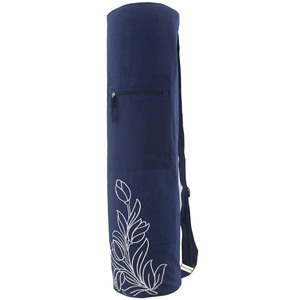 Sac de transport pour tapis de yoga en coton brodé avec sangle réglable et poche zippée, housse de rangement écologique pour le fitness - Product Image 1