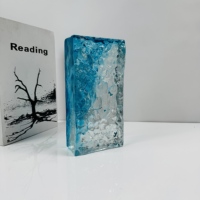 Brique de verre texturée à motif glace blanc et bleu, prix usine, pour panneau mural de salle de bain ou séparateur