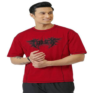 เสื้อยืดแขนสั้นผู้ชายสีแดงทรงปกติ คอกลม ผ้าถักเนื้อนุ่ม 100% ผ้าฝ้าย ระบายอากาศได้ดี ป้องกันรอยยับ แห้งเร็ว - Product Image 3