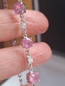 Sterling Silver Pink Sapphire <b>Bracelet</b> with Zircon Accents 7 Inch Handmade <b>Gemstone</b> Jewelry Wholesale Export - Product Image 2