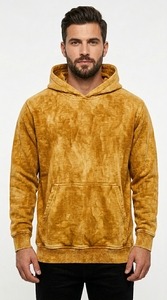 Custom Logo Acid Wash Tie Dye <b>Hoodie</b> 400GSM Heavyweight Cotton Mustard Yellow Vintage Mineral Wash Pullover Sweatshirt Wholesale - Product Image 3
