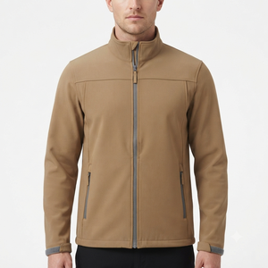 Chaqueta para Hombre Color Bronceado, Cierre Completo, Cuello Alto, Resistente al Viento, Informal, Corte Regular, Exterior de Poliéster, para Otoño, Abrigo para Exteriores - Product Image 1