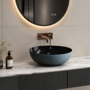 <b>Round</b> Vessel Wash <b>Basin</b> Polished Finish Above Counter Mount Modern Design Eco-Friendly Easy Clean 9L Capacity - Product Image 1