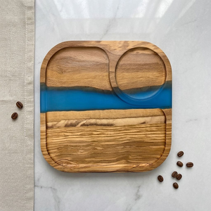 Bandeja de Servir de Lujo Natural House, de Madera de Olivo y Resina, con Divisores, para Frutas, Quesos, Charcutería, Tapas, Café y Aperitivos - Product Image 1