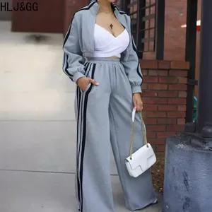 Casual Women Tracksuit Set Two Piece Outfits <b>Zip</b> Up Long Sleeve Coat Stripe Print Straight Wide Leg <b>Trousers</b> Sweatsuit - Product Image 3