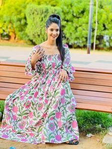 Femmes filles pur coton Maxi robe indien bloc imprimé décontracté été soirée à la mode nouvelle vente en gros longue robe mi-longue - Product Image 4