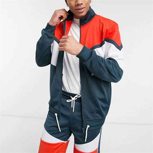 <b>Men</b> Color Block Tracksuit Set Navy Blue Orange Full Sleeve Zipper <b>Jacket</b> With Matching Drawstring Shorts Sporty <b>Summer</b> Wear - Product Image 3
