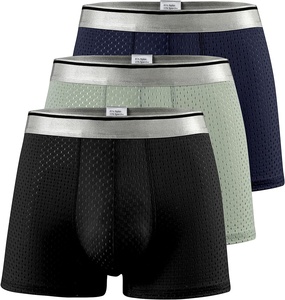 Calzoncillos bóxer de algodón 100% desechables transpirables de talla grande con logotipo personalizado para hombre, ropa interior deportiva atlética de malla - Product Image 2