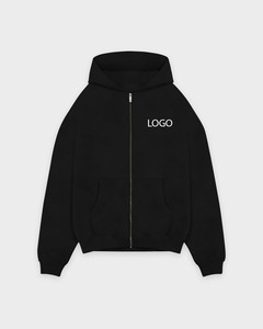 Sweat-shirts à capuche zippés en molleton French Terry 100% coton noir 485 GSM pour hommes, coupe ample et oversize, logo personnalisé, fabrication OEM, streetwear. - Product Image 3