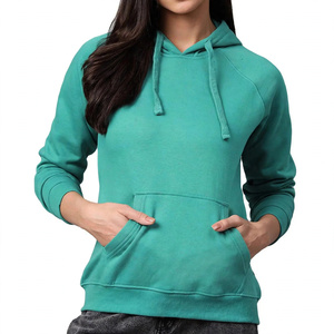 Sudadera con Capucha Personalizada para Mujer, Color Verde Azulado, Forrada, Ecológica, de Algodón Grueso, Informal, de Manga Larga, para Otoño - Product Image 1