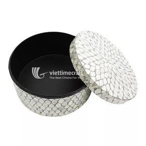 Mosaic Inlaid <b>Box</b>, Round Mother of Pearl Inlaid Wooden Jewelry <b>Box</b>, Daisy Pattern MOP Decorative Canister for <b>Keepsakes</b> & Vanity - Product Image 3