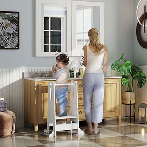 Torre per Bambini Regolabile Bianca con Ringhiera di Sicurezza e Maniglia per Uso in Bagno o Cucina - Product Image 2