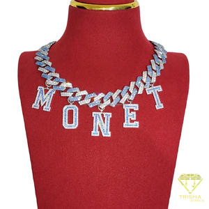 Colgante de letra personalizado con diamante de moissanita y cadena cubana bicolor con incrustaciones de circonitas, estilo hip hop para hombre - Product Image 4