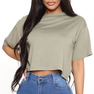 Latest Design Solid Blank Plain <b>Crop</b> <b>Top</b> Custom Women T Shirts / New Fashionable Ladies <b>Crop</b> <b>Top</b> Women's T Shirts for Sale - Product Image 2
