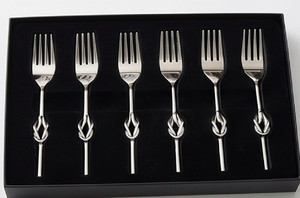 Ensemble de fourchettes modernes en acier inoxydable avec manches nouées, finition polie miroir, résistantes à la rouille, pour les tables de mariage - Product Image 6