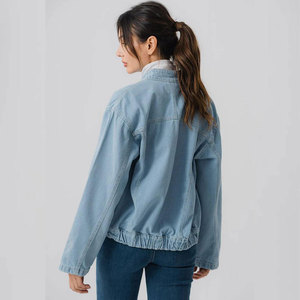New Arrival Women's Premium Fashion Denim Jacket Long Sleeve Zipper Closure Spring Style <b>Vintage</b> Light Wash Denim Jacket - Product Image 2