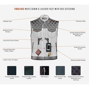 Gilet de motard personnalisé en cuir véritable pour homme, gilet matelassé de club moto, gilet zippé en cuir de vachette premium - Product Image 6