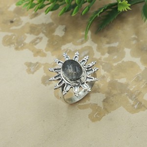 Black Rutile <b>Quartz</b> Sunburst <b>Ring</b> 925 Sterling Silver Rose Gold Yellow Gold Plated Handmade Statement Floral Design <b>Ring</b> for her - Product Image 6