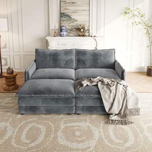 Pista per poggiapiedi mobile in velluto a coste a 2 posti comodo divano a nuvola con sedile profondo oversize reclinabile divano da soggiorno imbottito - Product Image 3