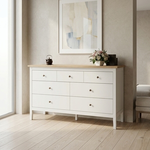 Muebles de Madera Sólida para Sala de Estar, Aparador Moderno Estilo Farmhouse, Credenza de Dos Tonos, Base Blanca, Puerta con Rejillas, Almacenamiento, Vitrina para TV - Product Image 4