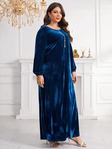 Abaya de Terciopelo de Poliéster Transpirable y Antiestática, Mangas Holgadas, Largo hasta el Tobillo, Estilo Étnico para Mujeres Musulmanas - Personalizable OEM - Product Image 5