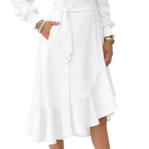 Vestido Blanco Cruzado para Mujer, Manga Larga, Cuello en V, Elegante, Midi, Formal, para Iglesia, Eventos, Clásico y Estilizado - Product Image 5