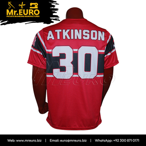 เสื้อเบสบอลแบบซับลิเมชั่นสั่งทำพิเศษ 100% โพลีเอสเตอร์ ป้องกันแบคทีเรีย คอวี สีแดงดำ แขนสั้น ระบายเหงื่อได้ดี สำหรับผู้ใหญ่ ทีม - Product Image 5