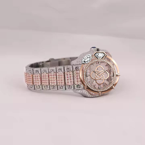 Montre en diamant moissanite avec logo personnalisé, montre de luxe pour homme, entièrement sertie de pierres VVS, bracelet en pierres - Product Image 2