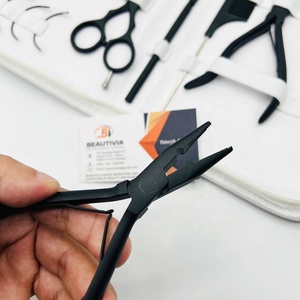 Pince d'extension de cheveux Kit d'outils de micro lien et de dissolvant noir mat avec ciseaux de coupe de cheveux, outils de séparation des cheveux et aiguilles à boucle - Product Image 2