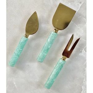 Juego de Cuchillos para Queso en Tendencia, Chapados en Oro Metálico, con Mango de Resina Rosa Pálido, para Mesa de Desayuno, Juego de Espátulas para Queso y Mantequilla - Product Image 3