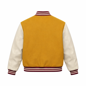 Men'<b>s</b> Mustard White Patchwork Varsity <b>Jacket</b> Preppy Style Turn-down Collar Button Front Regular Fit Winter Outerwear Genuine - Product Image 2
