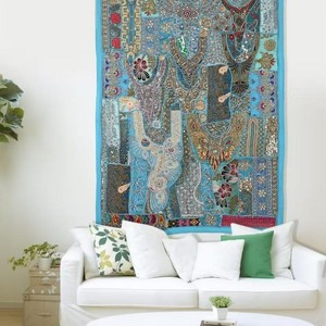 Tapisserie murale en tissu tissé Art Déco à motifs floraux indiens, écologique et lavable, décoration rectangulaire à suspendre pour l'intérieur - Product Image 6