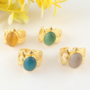18K Gold Plated Brass Oval Cat's Eye Gemstone Adjustable Ring Vintage Trendy Fashion Jewelry Statement Fancy Ring Gift for her - Product Image 6