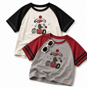 เสื้อยืดเด็กแขนสั้นลายการ์ตูนผ้าคอตตอนผสมสไตล์ลำลองสำหรับเด็กชายและเด็กหญิงใส่สบายในชีวิตประจำวัน - Product Image 1