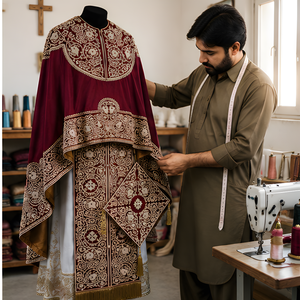 Ensemble de vêtements de prêtre orthodoxe brodés sur mesure ShineWays Enterprises, qualité supérieure, logo personnalisé, croix or et marron, pour adultes - Product Image 1