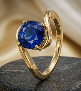 Anillo de Boda Vintage Chapado en Oro de 18K con Zafiro Azul de Corte Oval y Engaste de Garras para Mujer - Product Image 1