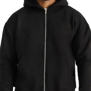 Sweat-shirt à capuche zippé ultra-luxe surdimensionné en molleton de coton épais 550 GSM, coupe décontractée, style streetwear personnalisé, avec fermeture éclair intégrale - Product Image 3