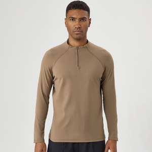 Men's Quarter Zip Long Sleeve Turtleneck Sport Shirt 100% Cotton Solid Color Breathable Quick Dry Knitted Regular Fit Winter - Product Image 2