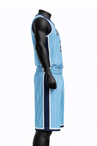 Ensemble Maillot et Short de Basketball Personnalisé Custom Factory Five B Bleu Clair à Rayures Uniforme d'Équipe Respirant Séchage Rapide Vêtements de Sport - Product Image 3